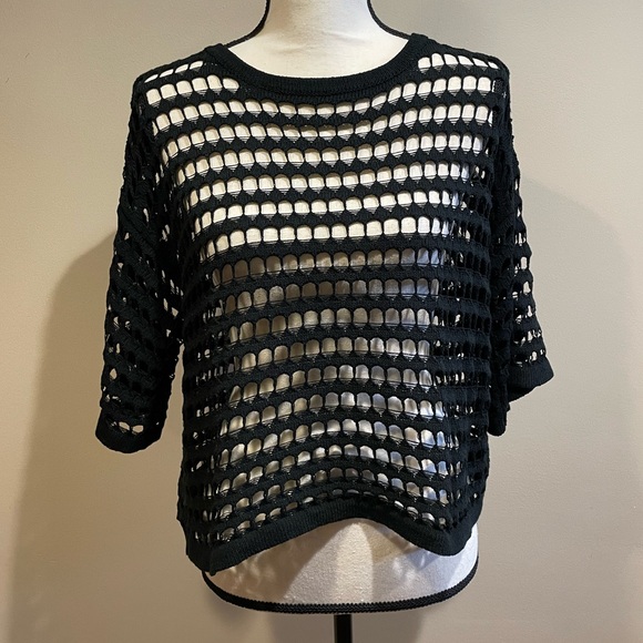 Patrizia Luca Open Knit Sweater Top Black - Picture 2 of 8